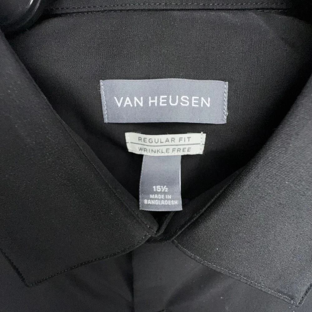 Van Heusen Men Regular Fit Wrinkle Free Short Sleeve Button Shirt Black 15.5